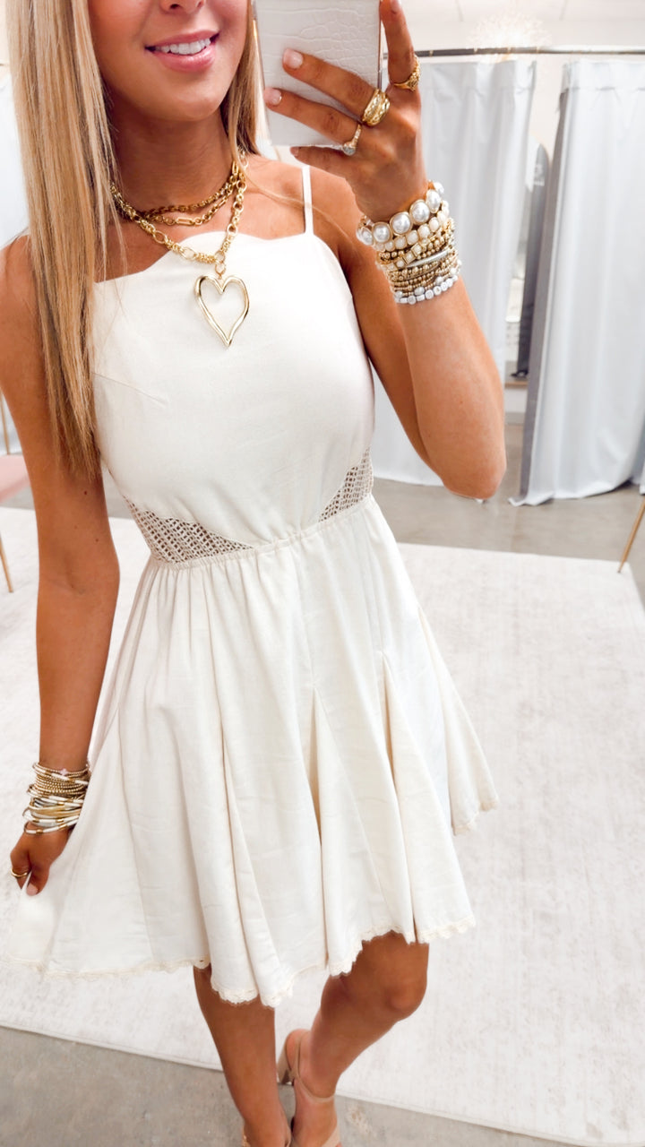 The Evelyn Lace Mini Dress-Cream
