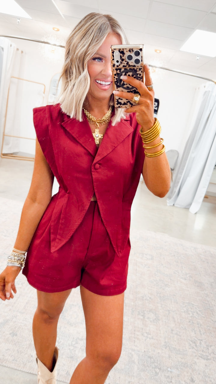 Jagger Denim Romper-Maroon