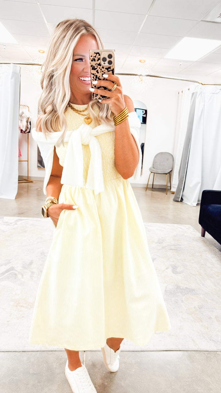 Springtide Midi Dress- Daisy/White