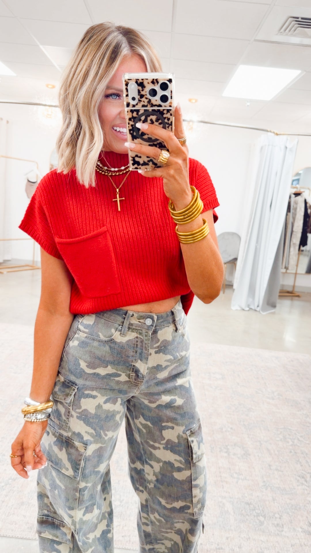 Dani Ribbed Short Sleeve Sweater-Red