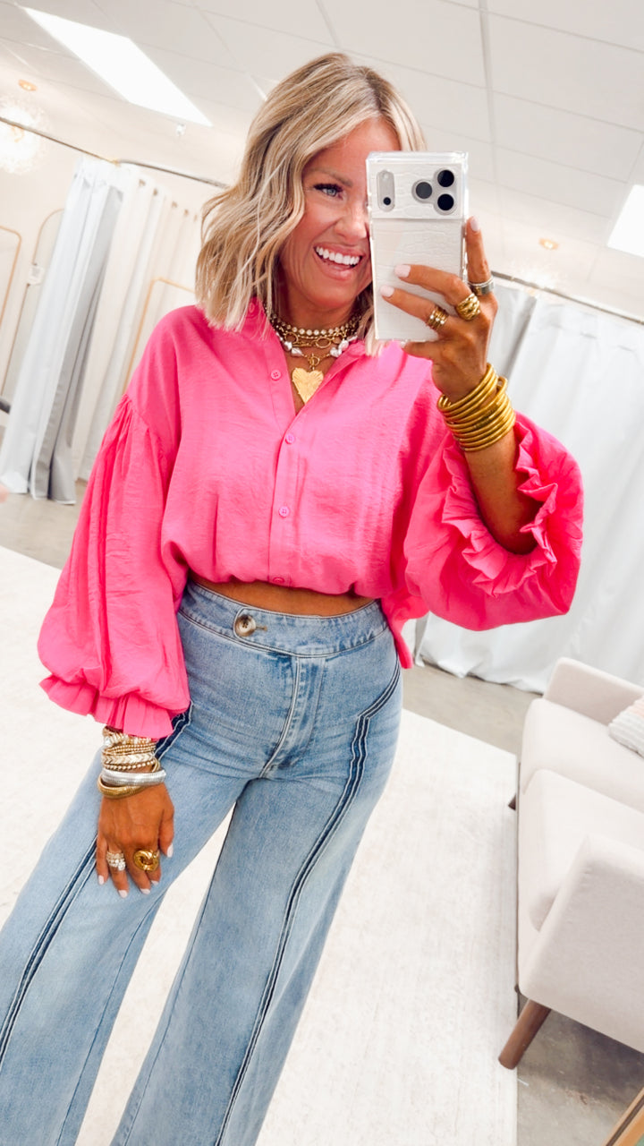 The Lucia Puff Sleeve Blouse-Fuchsia