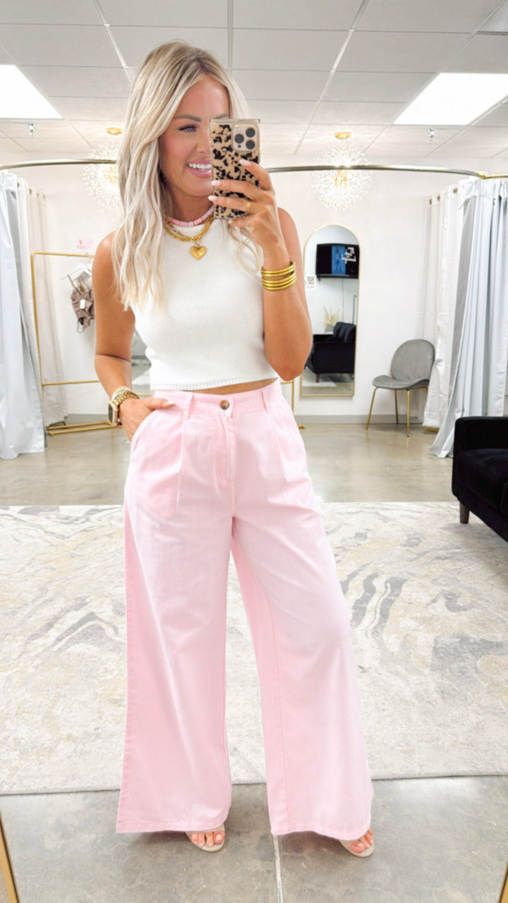 Hayden Wide Leg Pants-Pink