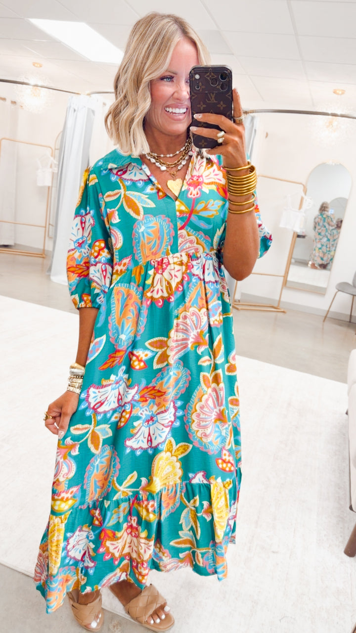 The Vespera Paisley Midi Dress