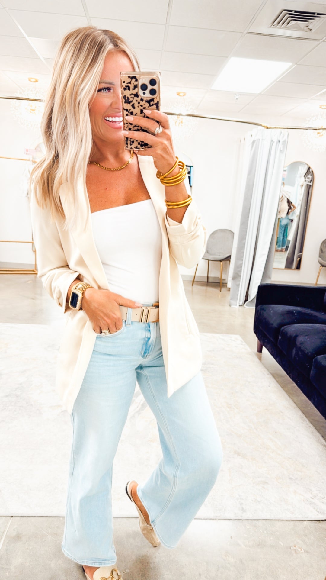 The Modern Ruched Sleeve Blazer-Cream