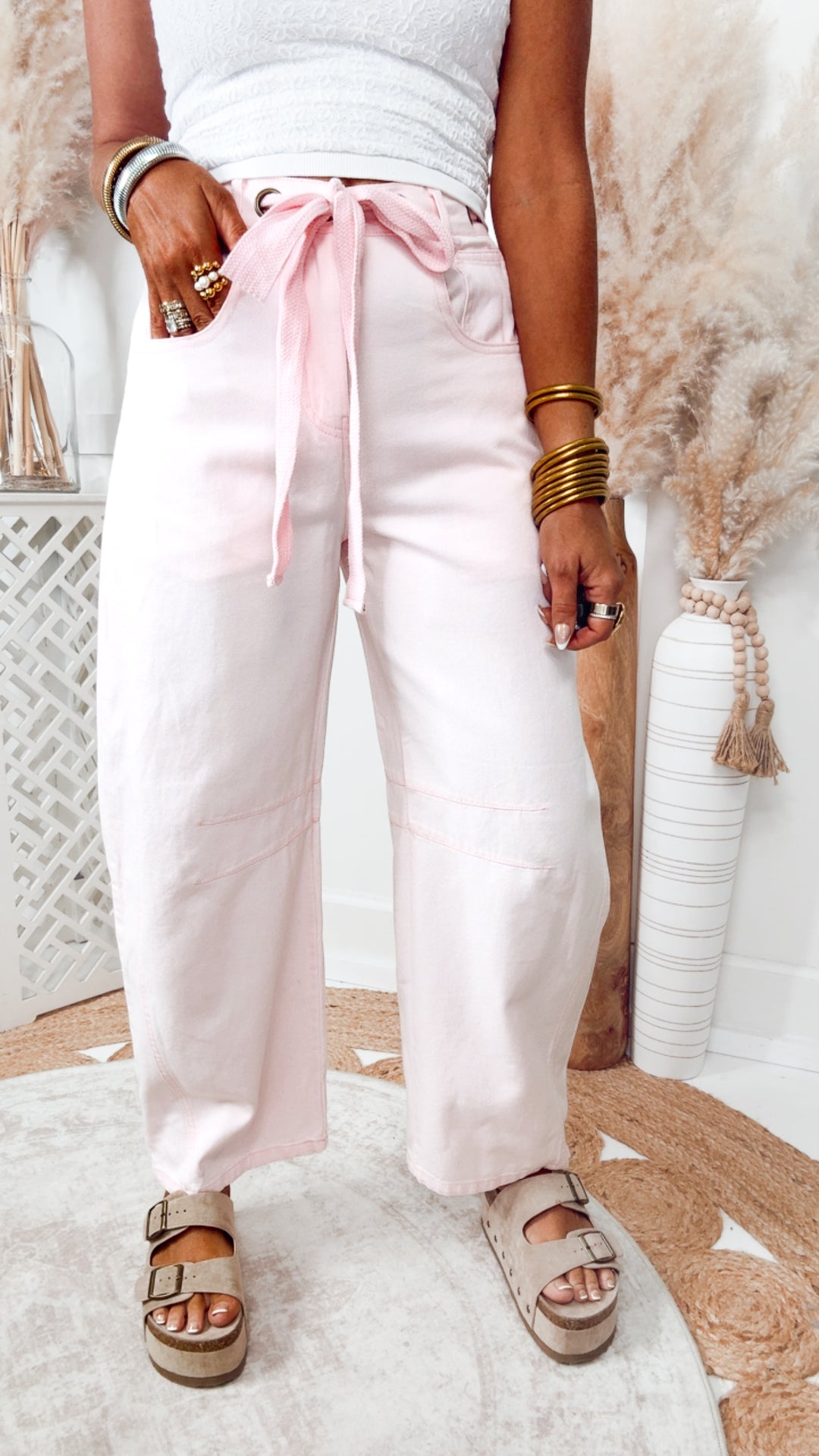 Sweet Pea Barrel Jeans-Pink