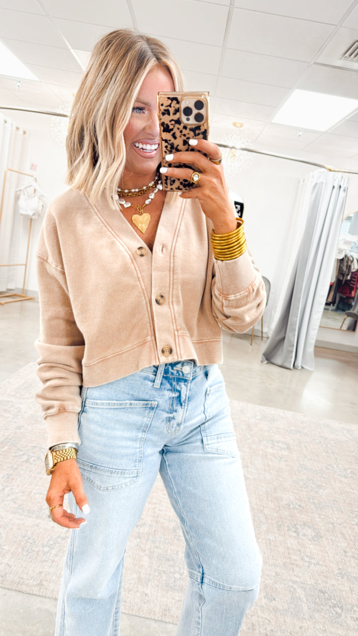 Lizzy Cropped Cardigan-Taupe