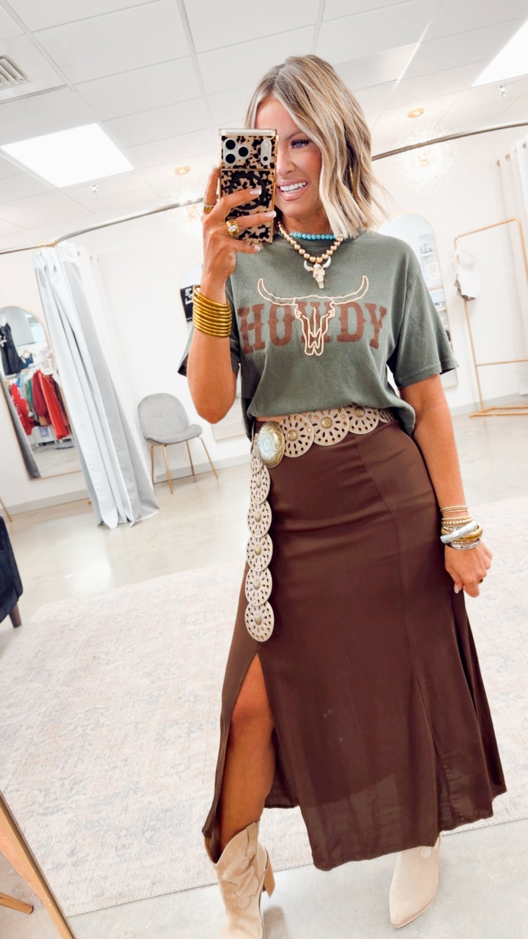 Howdy Longhorn Tee-Olive