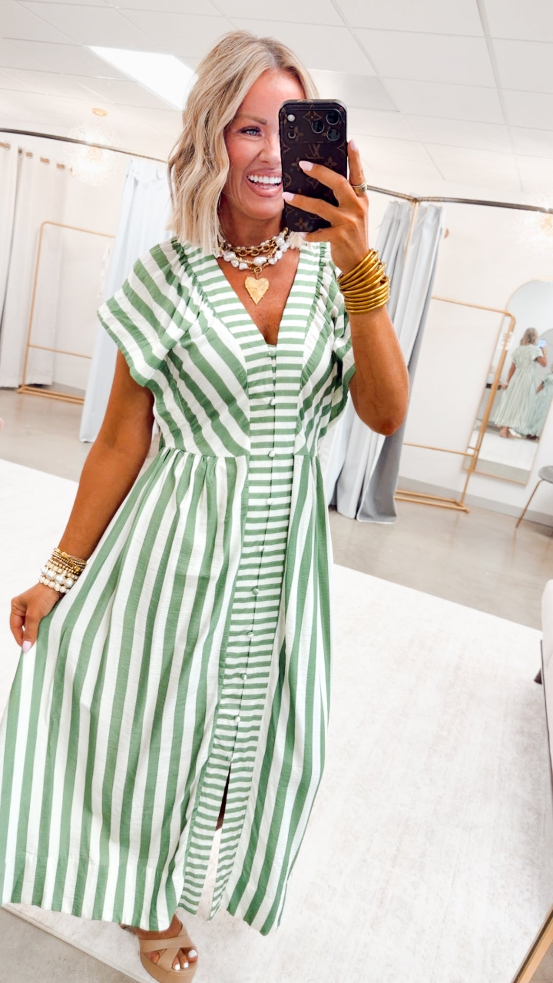 The Harbor Stripe Midi Dress-Green