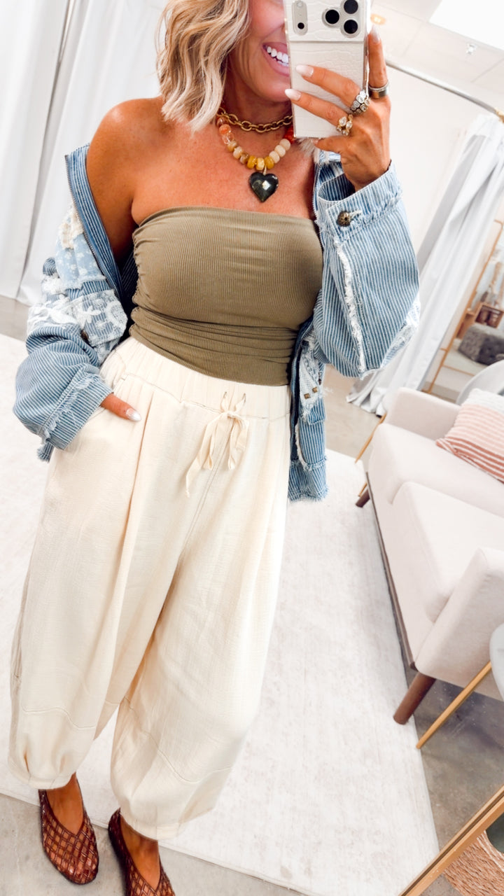 Capri Lantern Pants-Natural