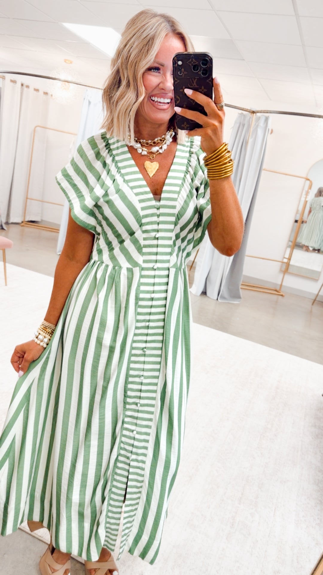 The Harbor Stripe Midi Dress-Green