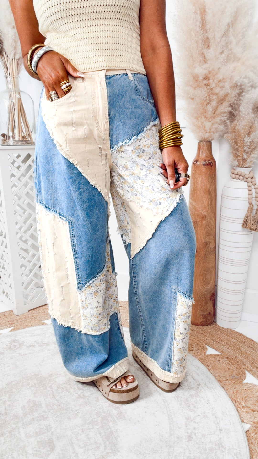 The Bohemian Patchwork Pants-Denim