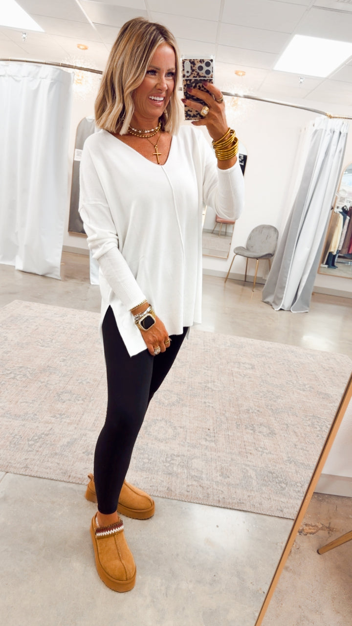 The Laramie Hi-Low Sweater-Ivory