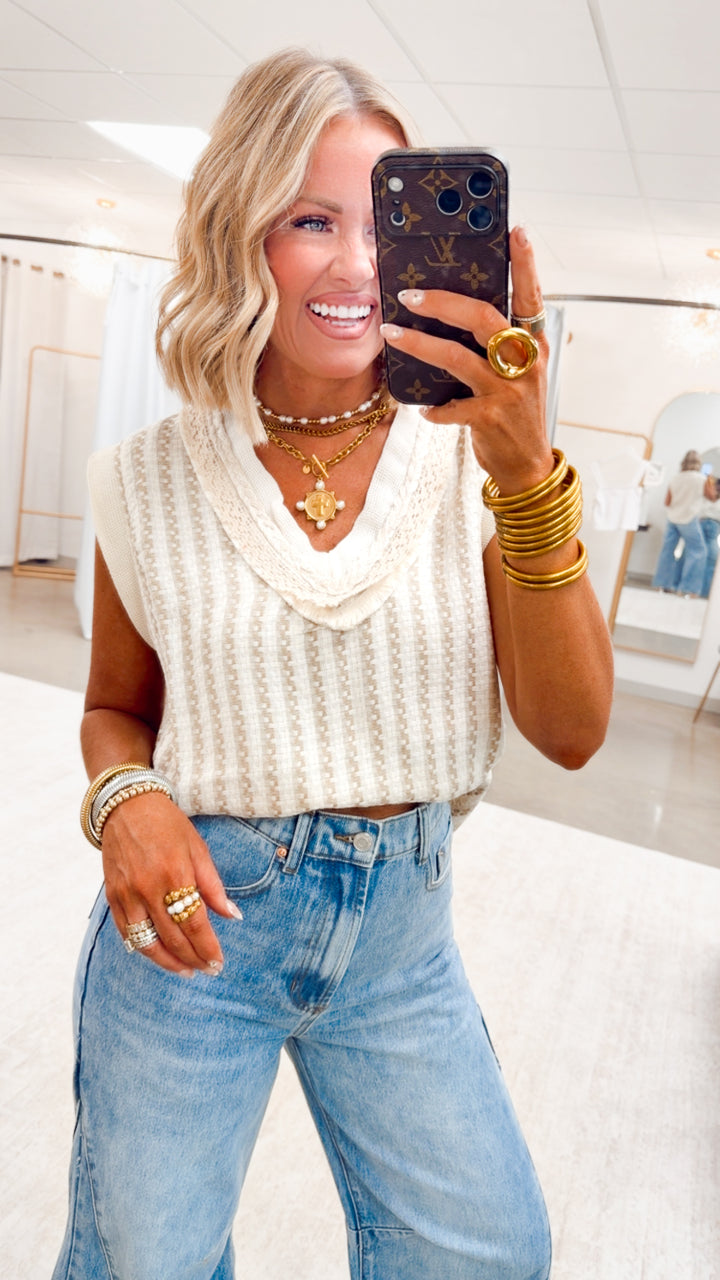 The Leni Textured Sleeveless Top-Natural