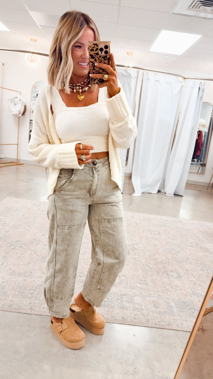 Olive Grove Mineral Wash Barrel Jeans