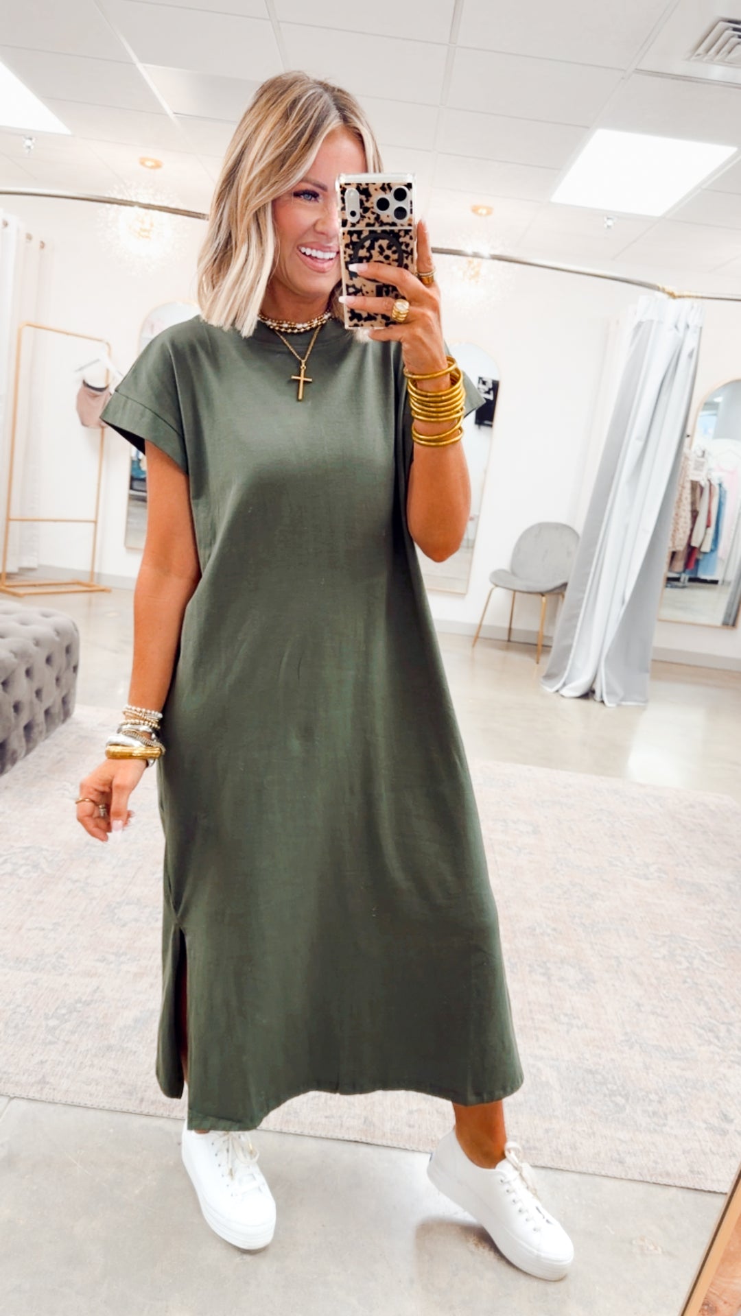 The Brynn Cotton Midi Dress- Olive