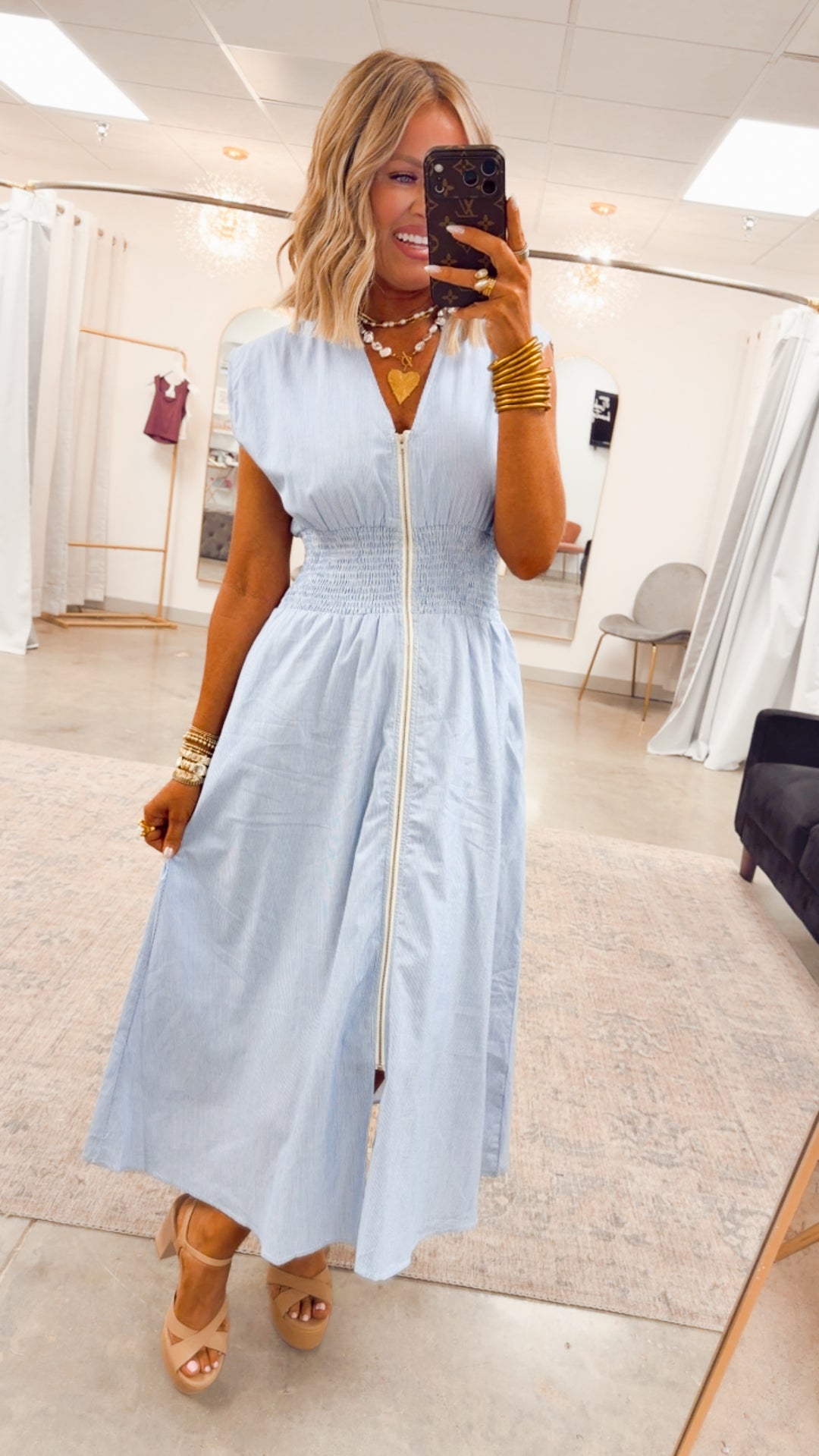 The Shore Stripe Midi Dress-Blue/White