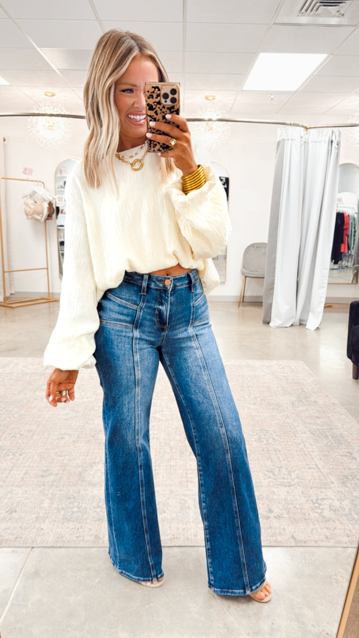 Laurel Bubble Hem Blouse-Cream