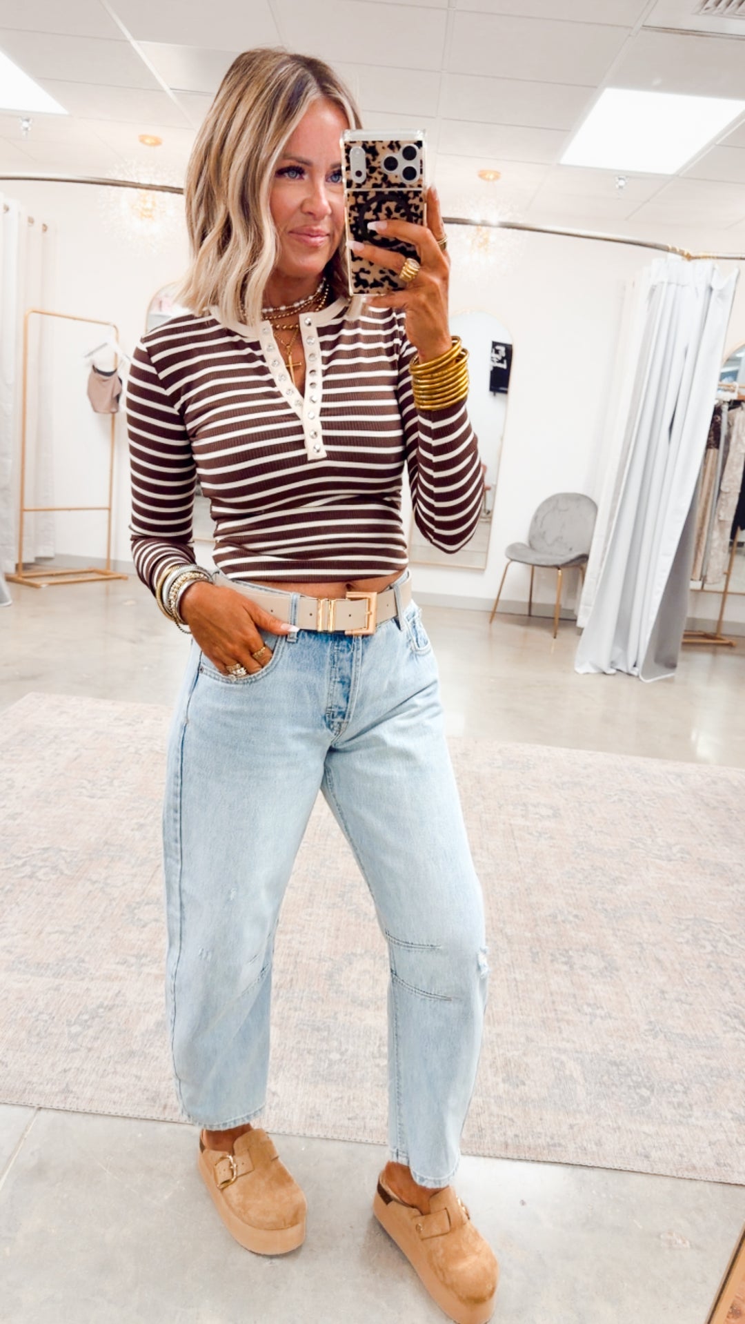 Henley Snap Button Top-Chocolate