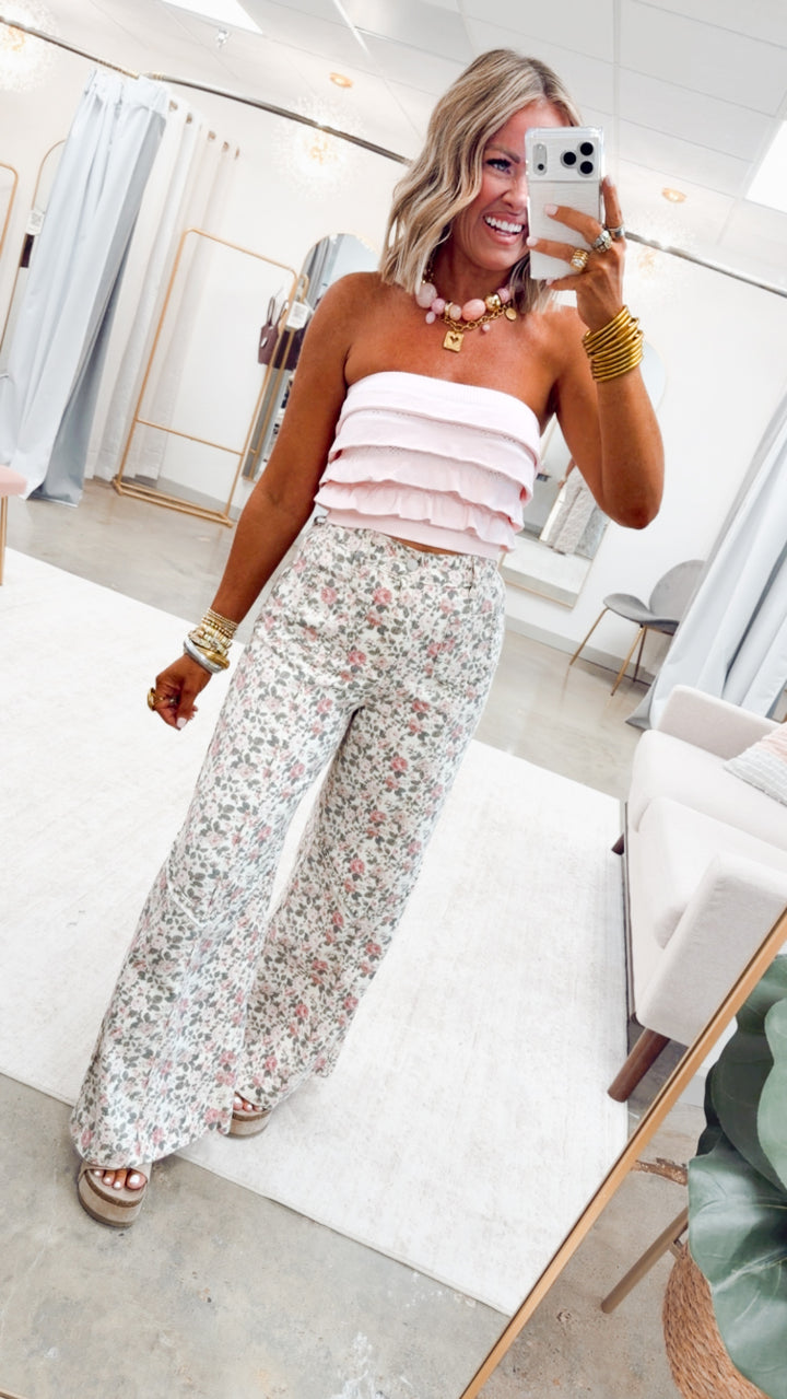 The Presley Stud Wide Leg Pants- Floral