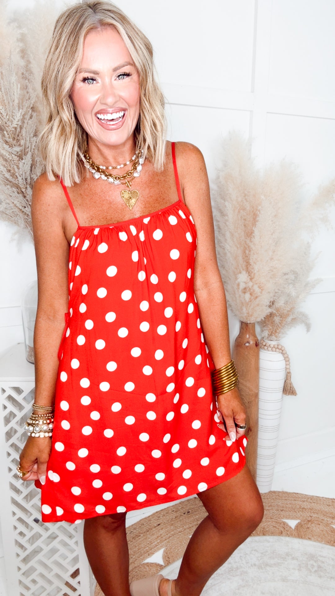 Lulu Polka Dot Mini Dress-Red