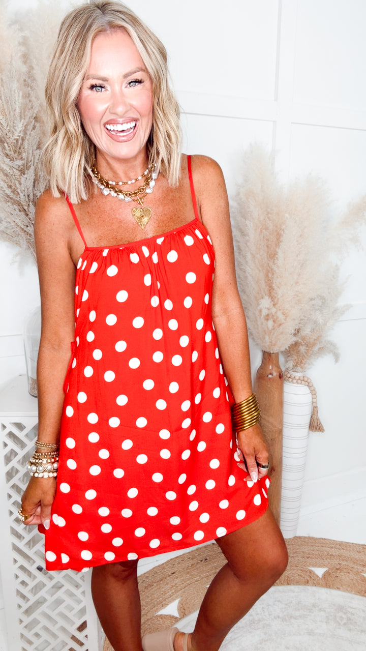 Lulu Polka Dot Mini Dress-Red