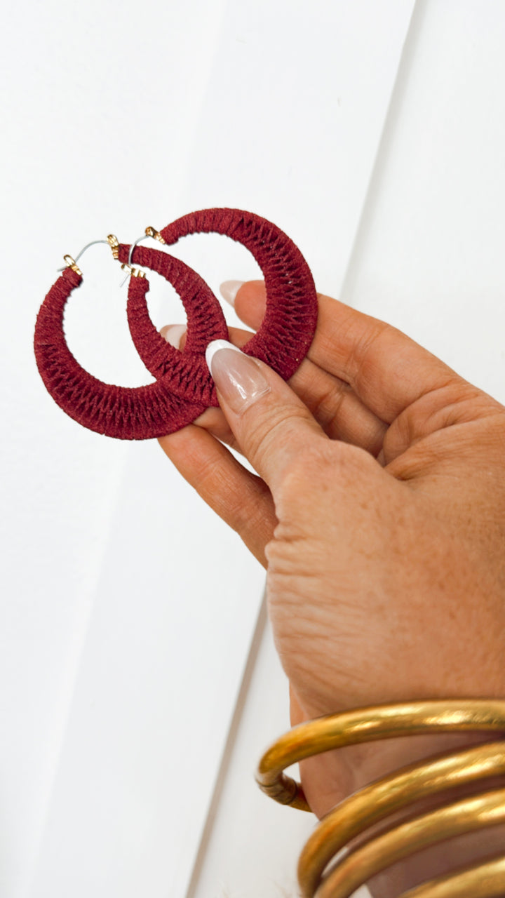 Faux Suede Hoops-Burgundy