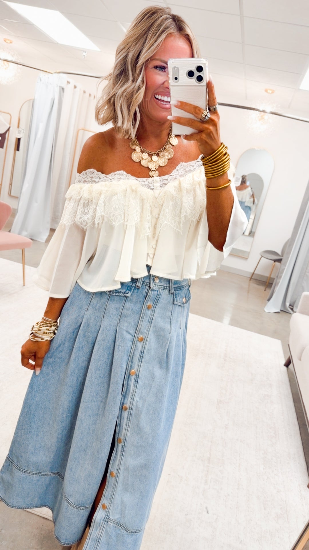 The Western Way Denim Maxi Skirt-Cloud Wash