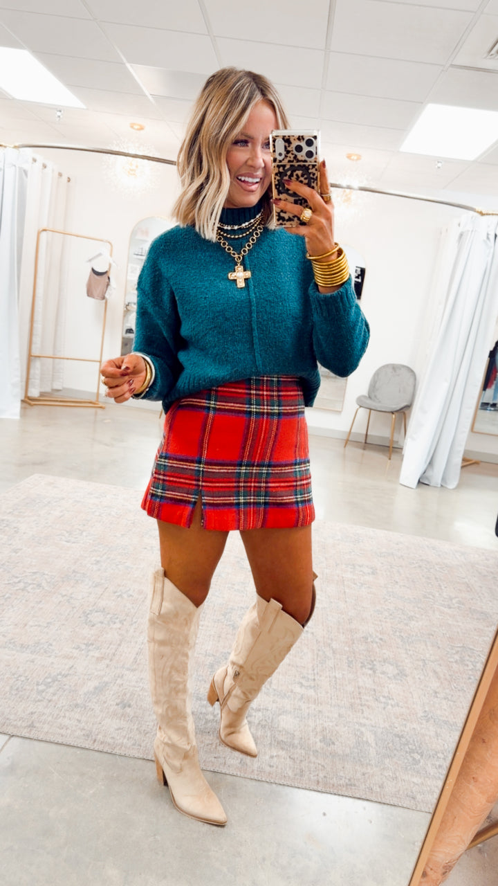 Merry Plaid Skort-Red