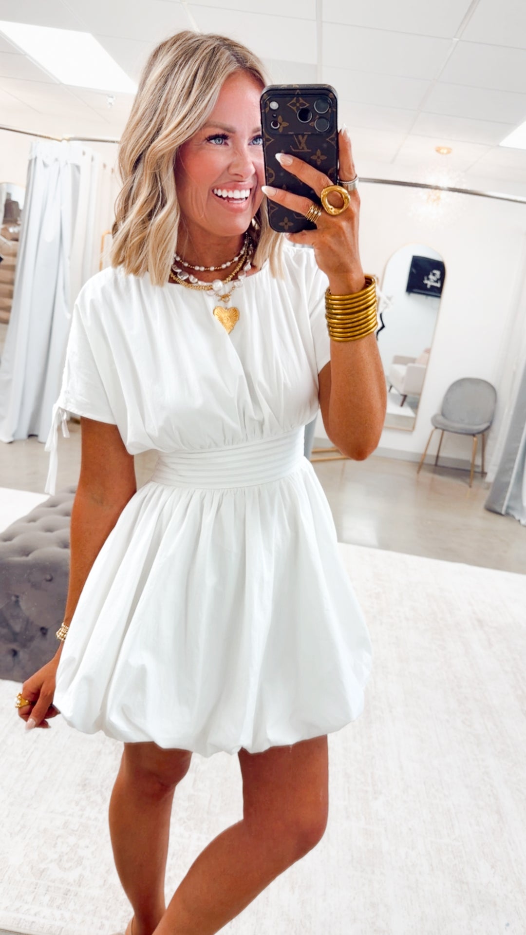 Indie Bubble Hem Mini Dress-White