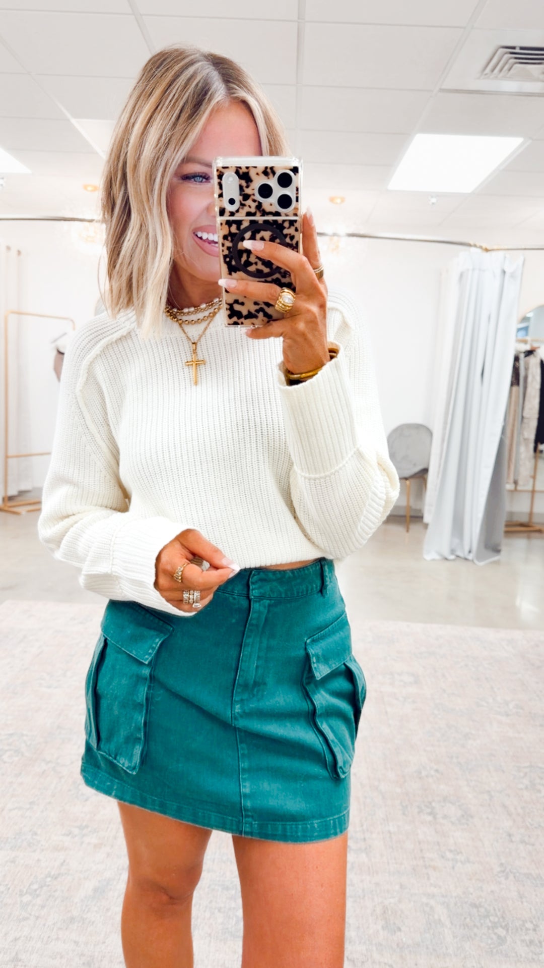 Mineral Washed Cargo Mini Skirt-Green