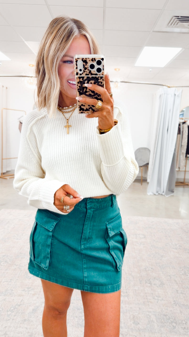 Mineral Washed Cargo Mini Skirt-Green