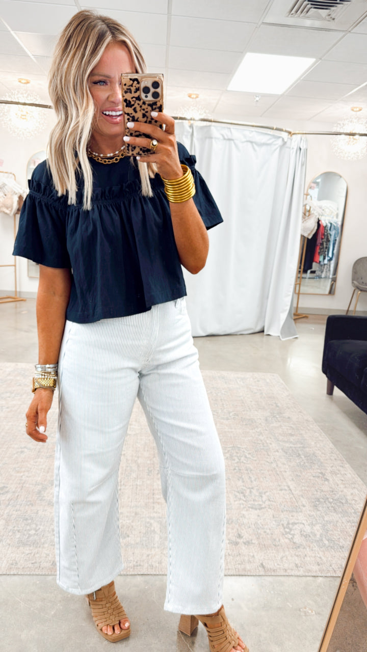 Camryn Cropped Blouse-Navy