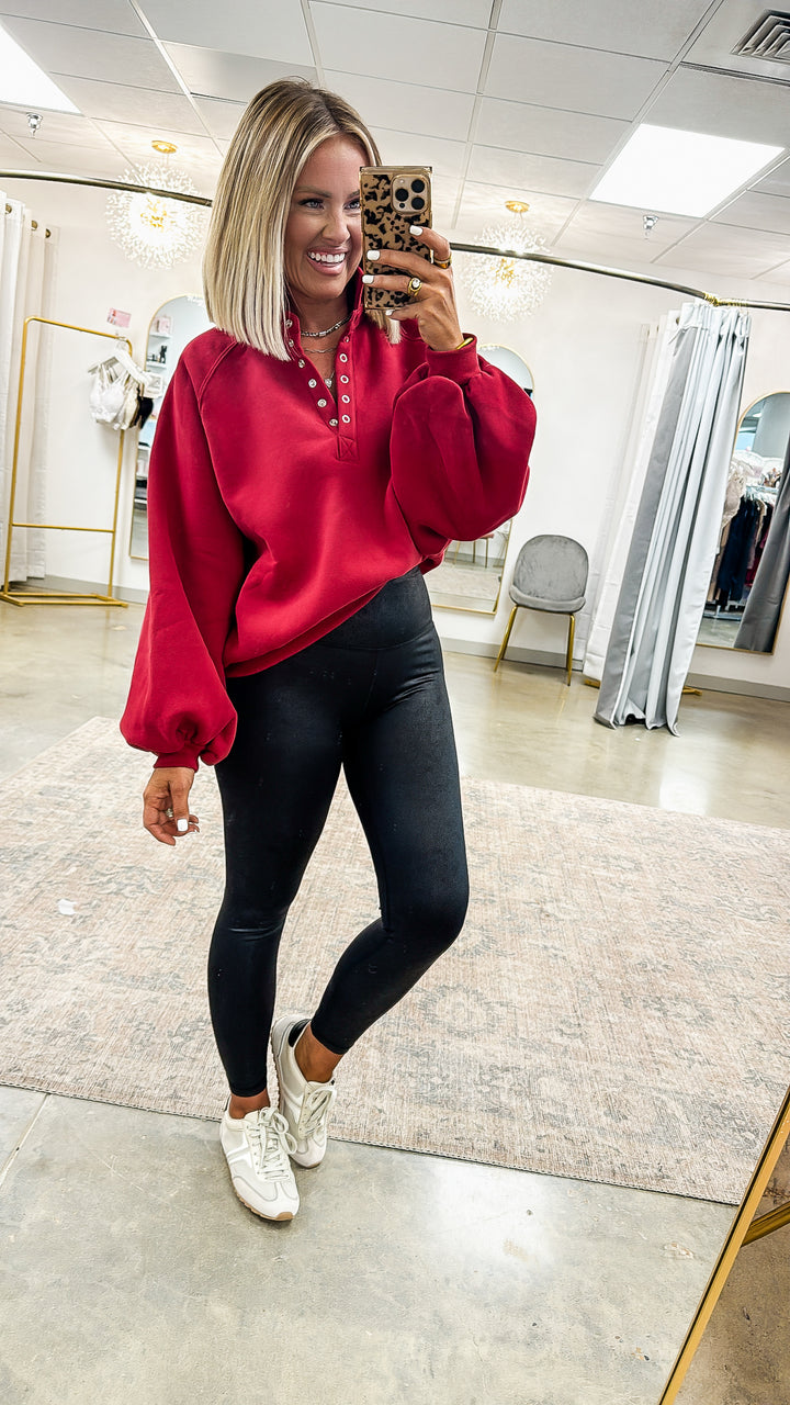 Piper Snap Button Collared Sweater-Wine