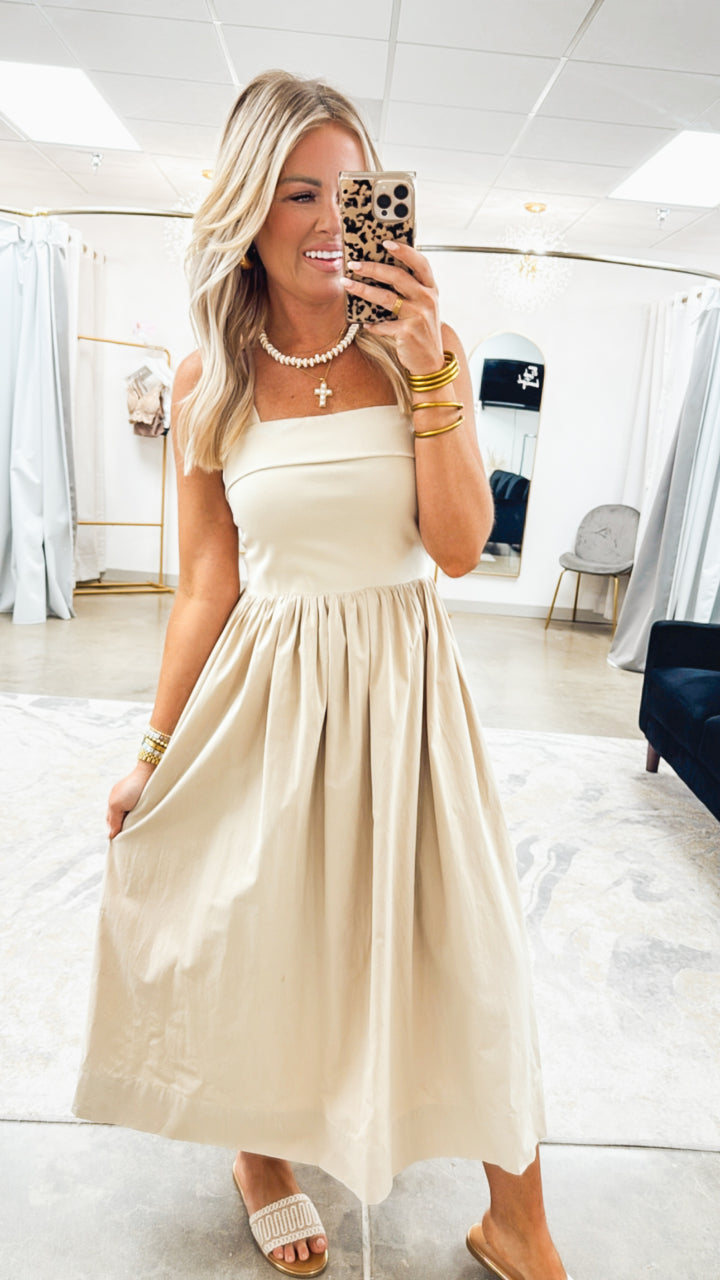 Chic Harmony Midi Dress-Taupe