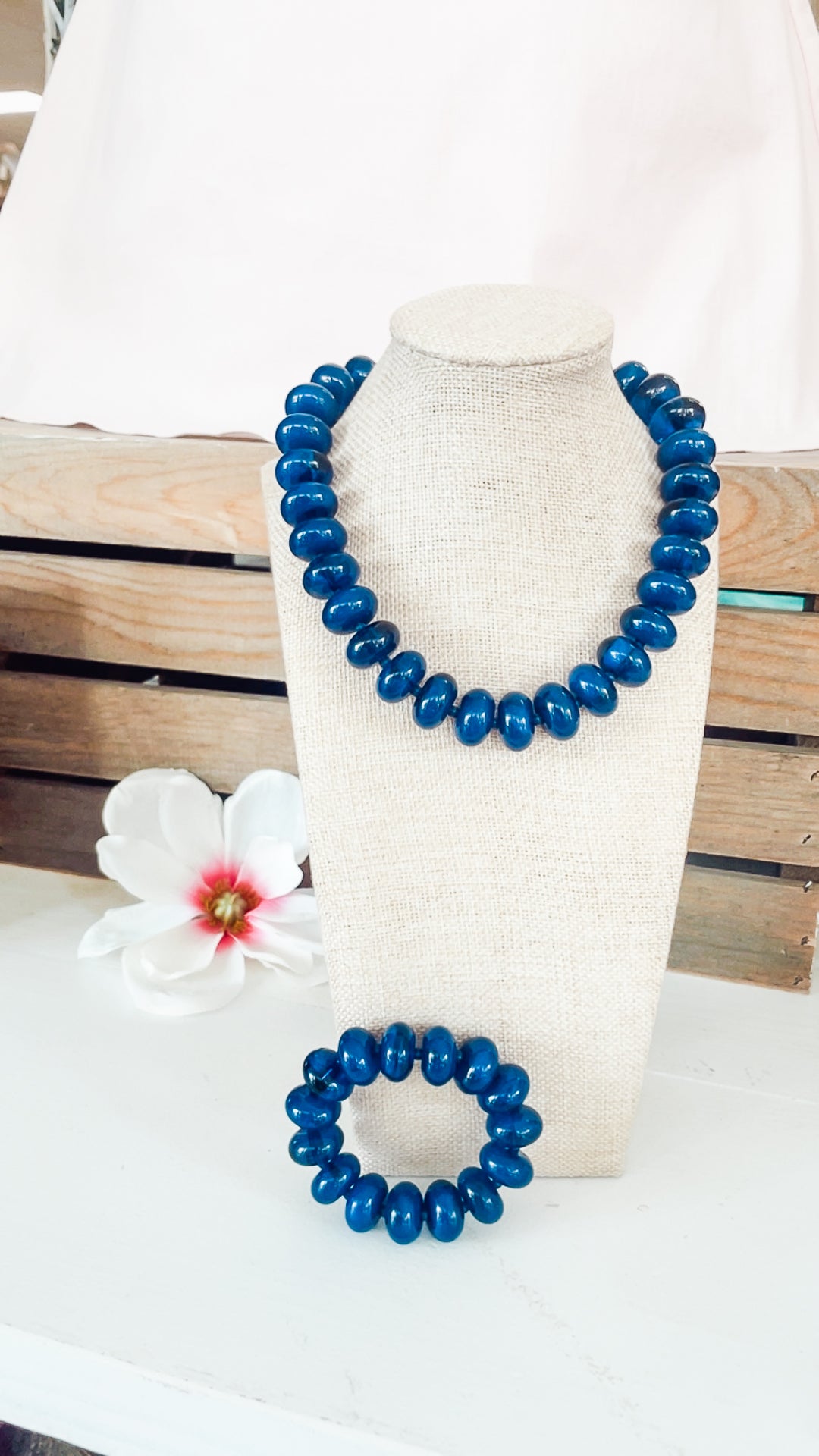 Sugar Beads Necklace & Bracelet Set-Navy
