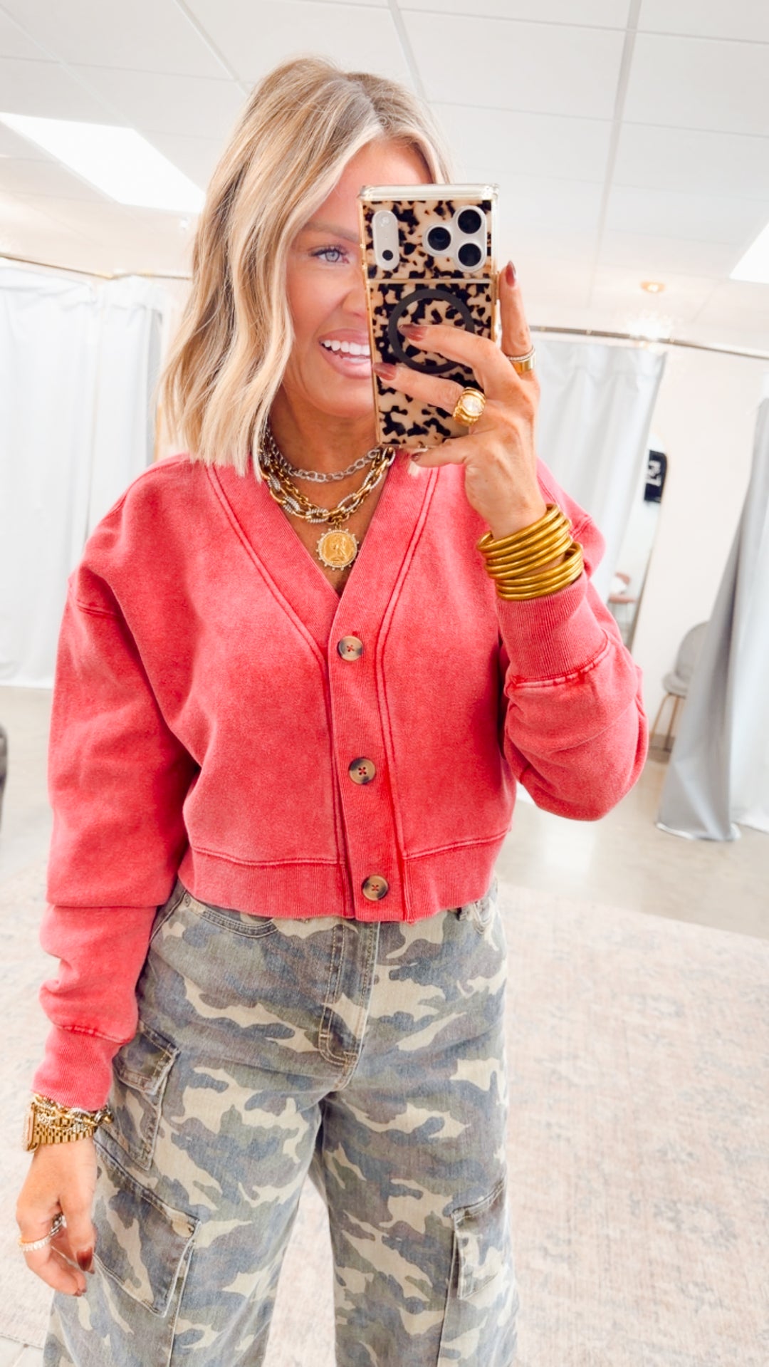 Lizzy Cropped Cardigan-Red