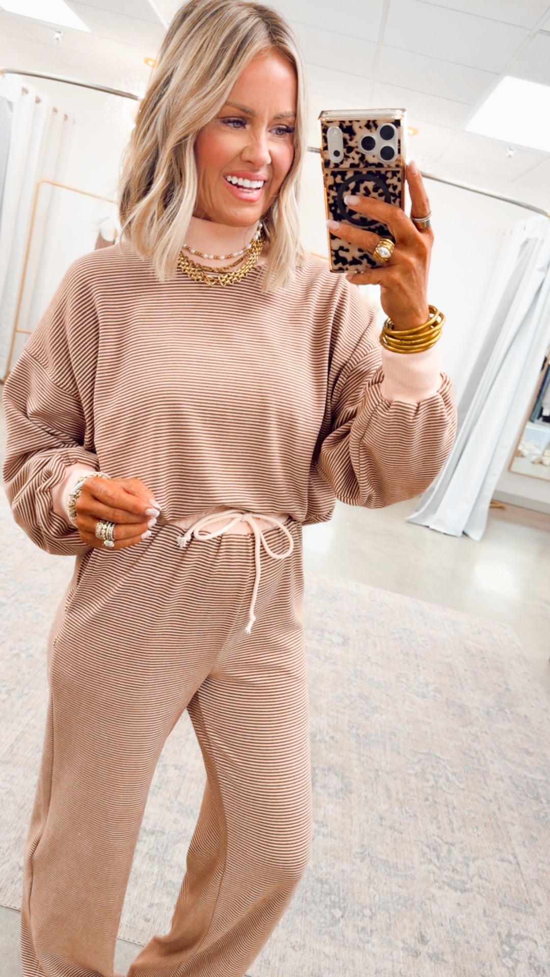 Kourtney Stripe Lounge Set-Rust