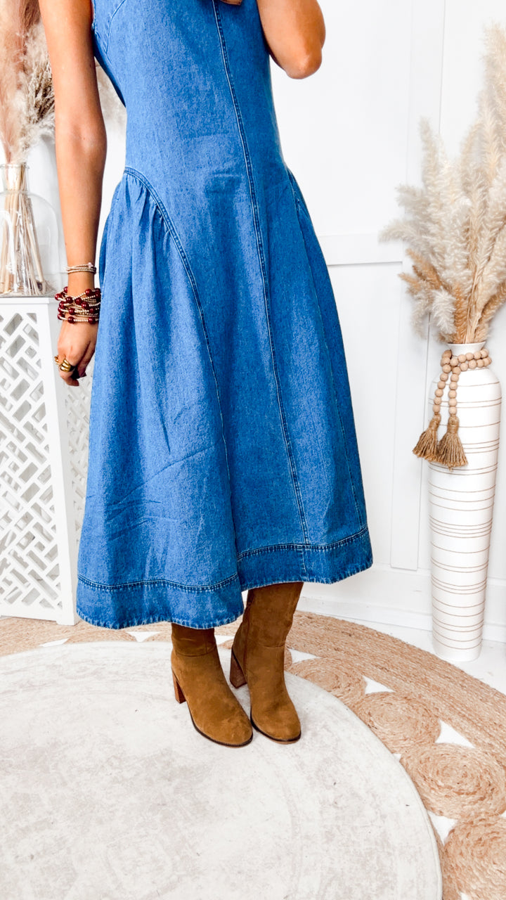 The Greer Denim Midi Dress