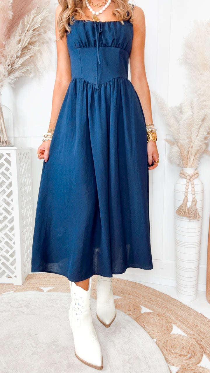The Sailor’s Knot Midi Dress-Navy