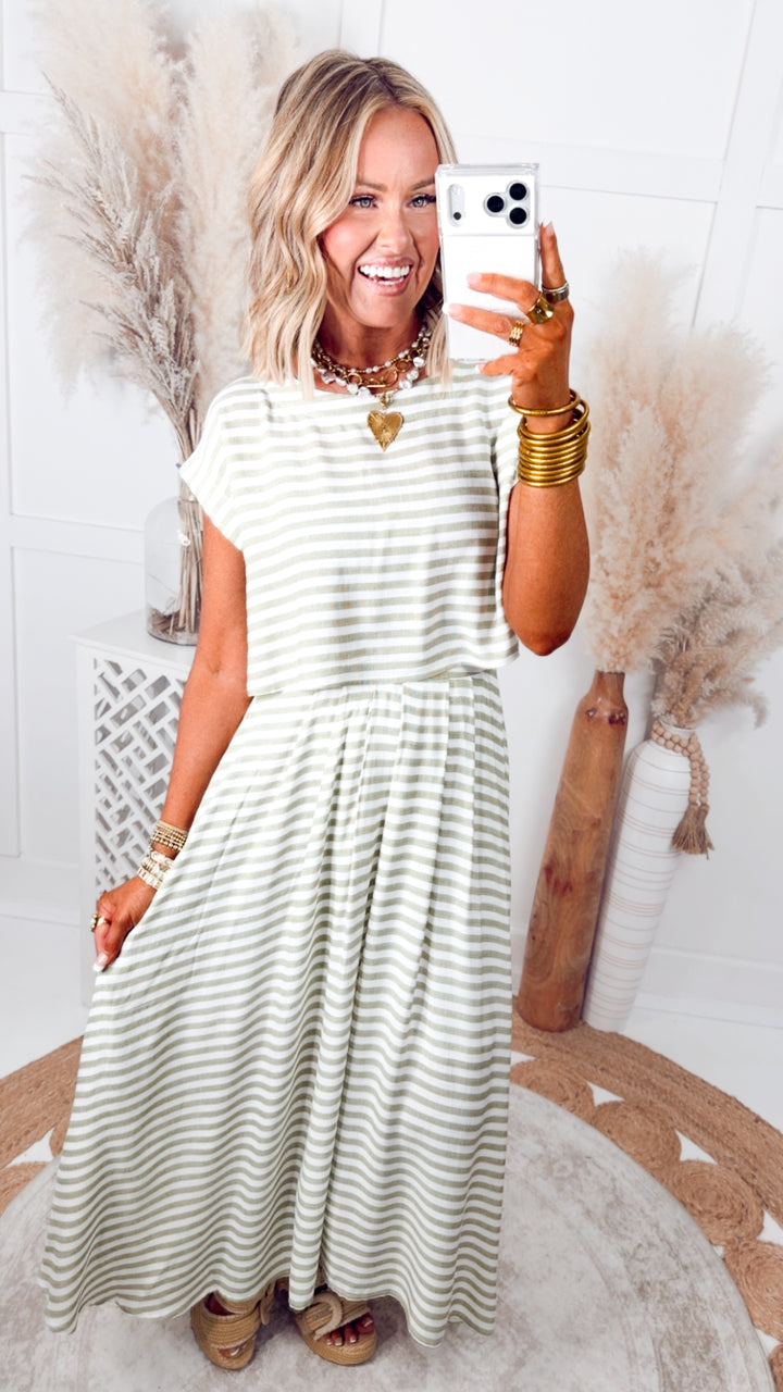 The Bora Breeze Midi Skirt Set-Olive