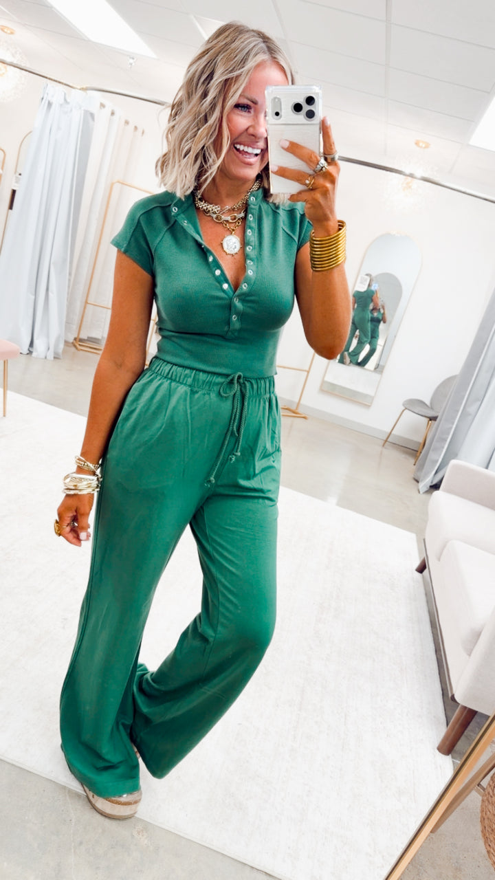 Evie Raglan Top & Pant Set-Hunter Green