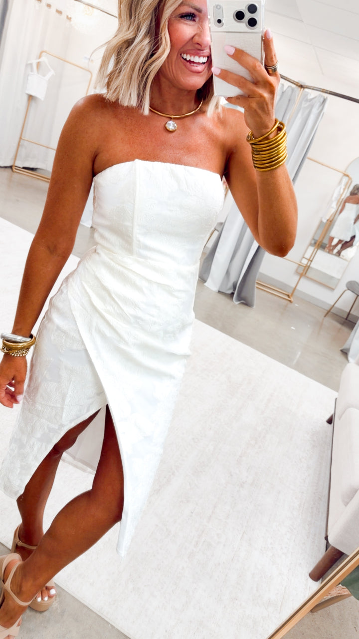 The Anniston Overlapped Midi Dress-Off White