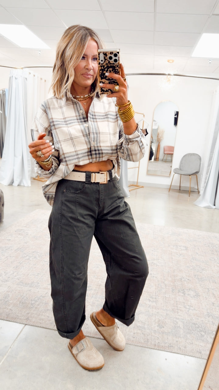 The Briggs Flannel Top-Khaki