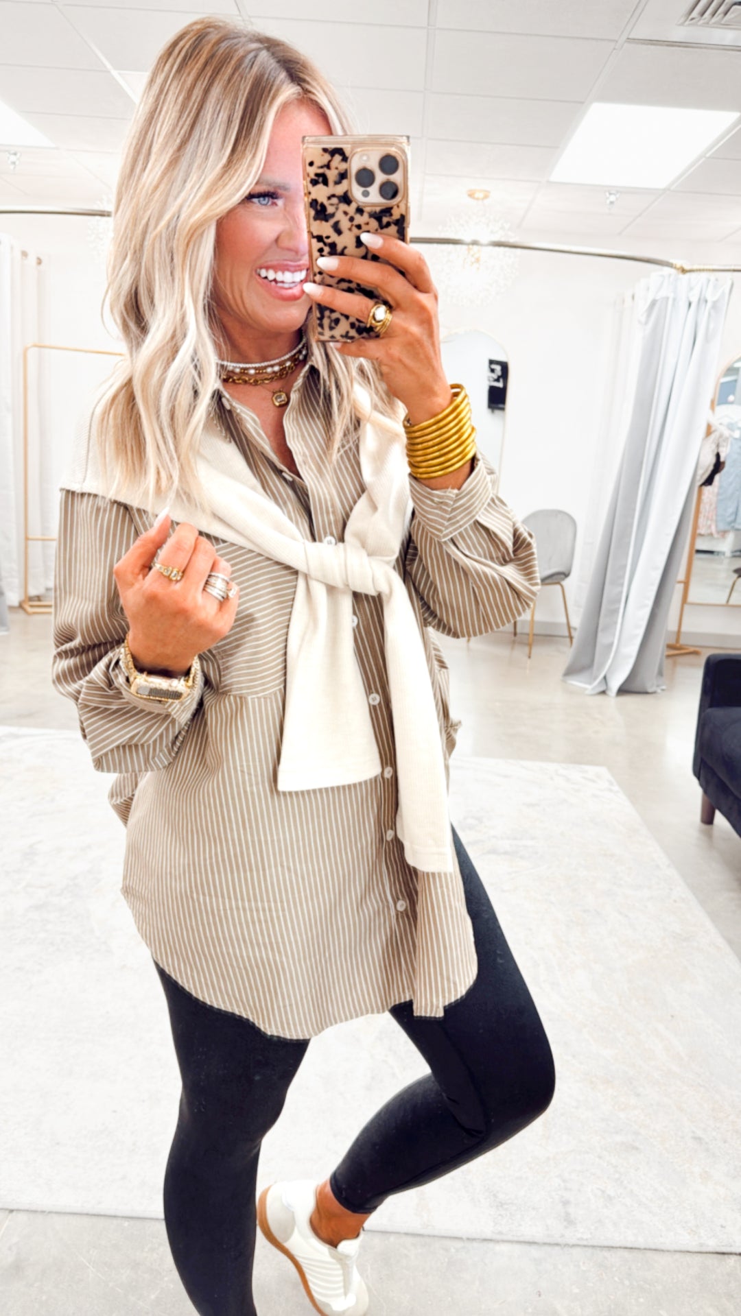 Evelyn Striped Top-Ash Olive