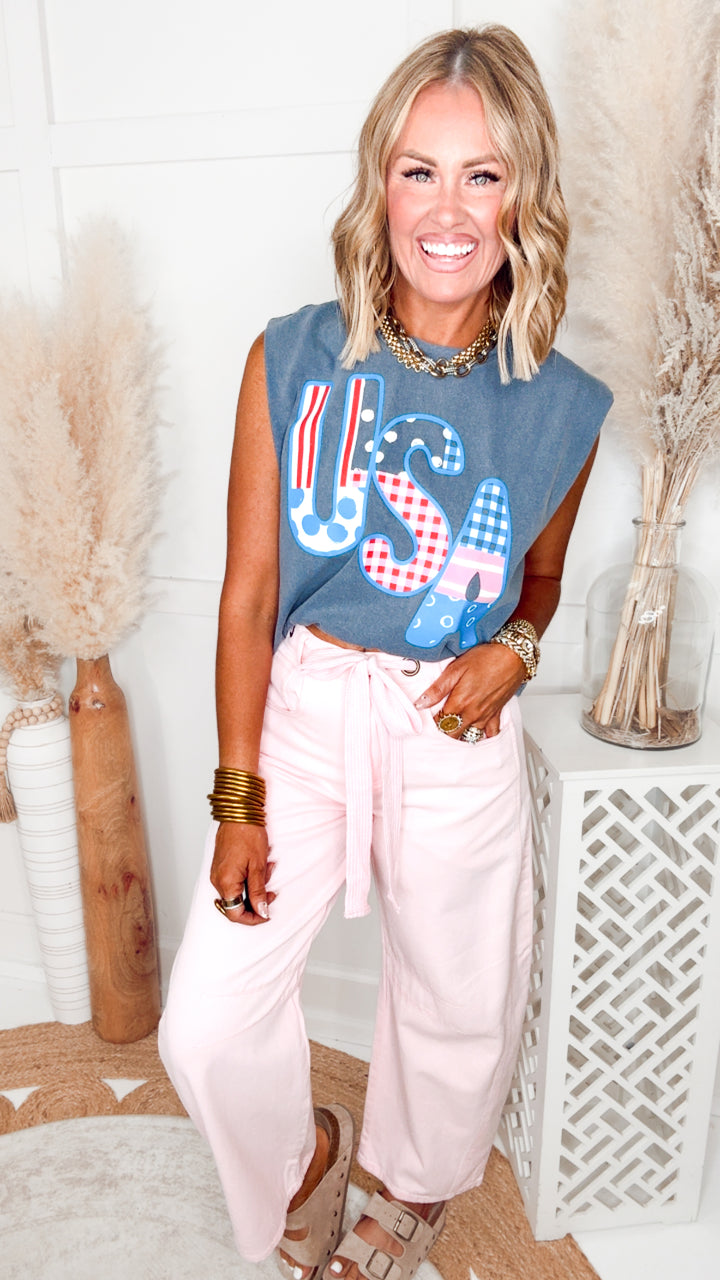 USA Patch Print Denim Muscle Tee