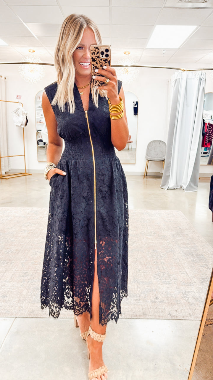 Jackie Lace Midi Dress-Black
