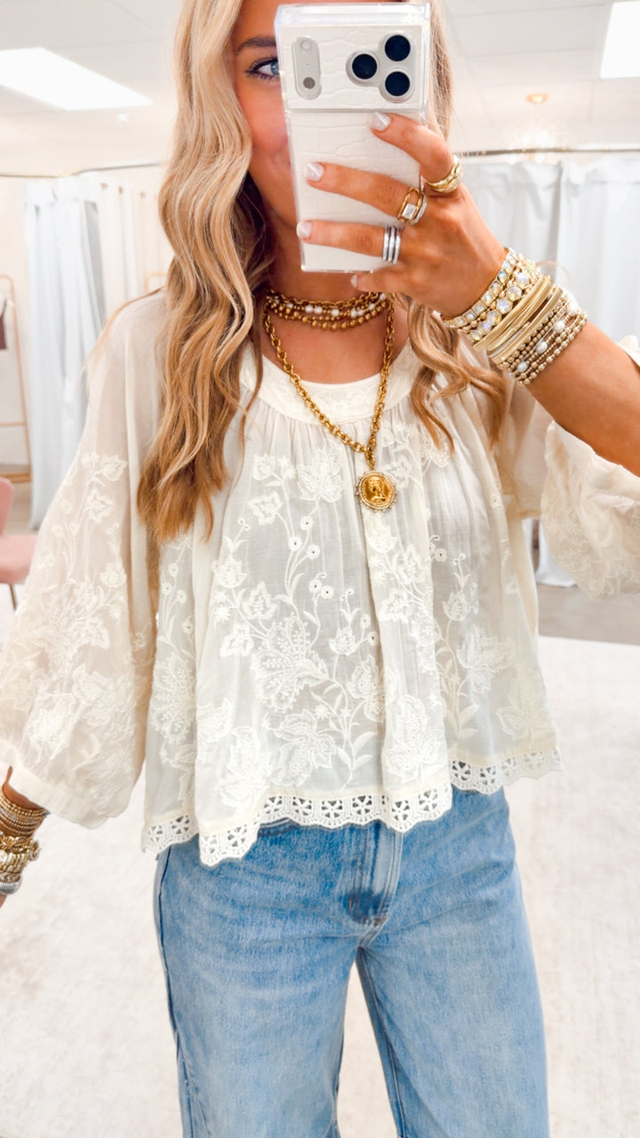 The Soft Spirit Floral Top-Natural