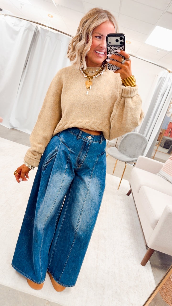The Beckham Pleated Wide Leg Jean-Denim