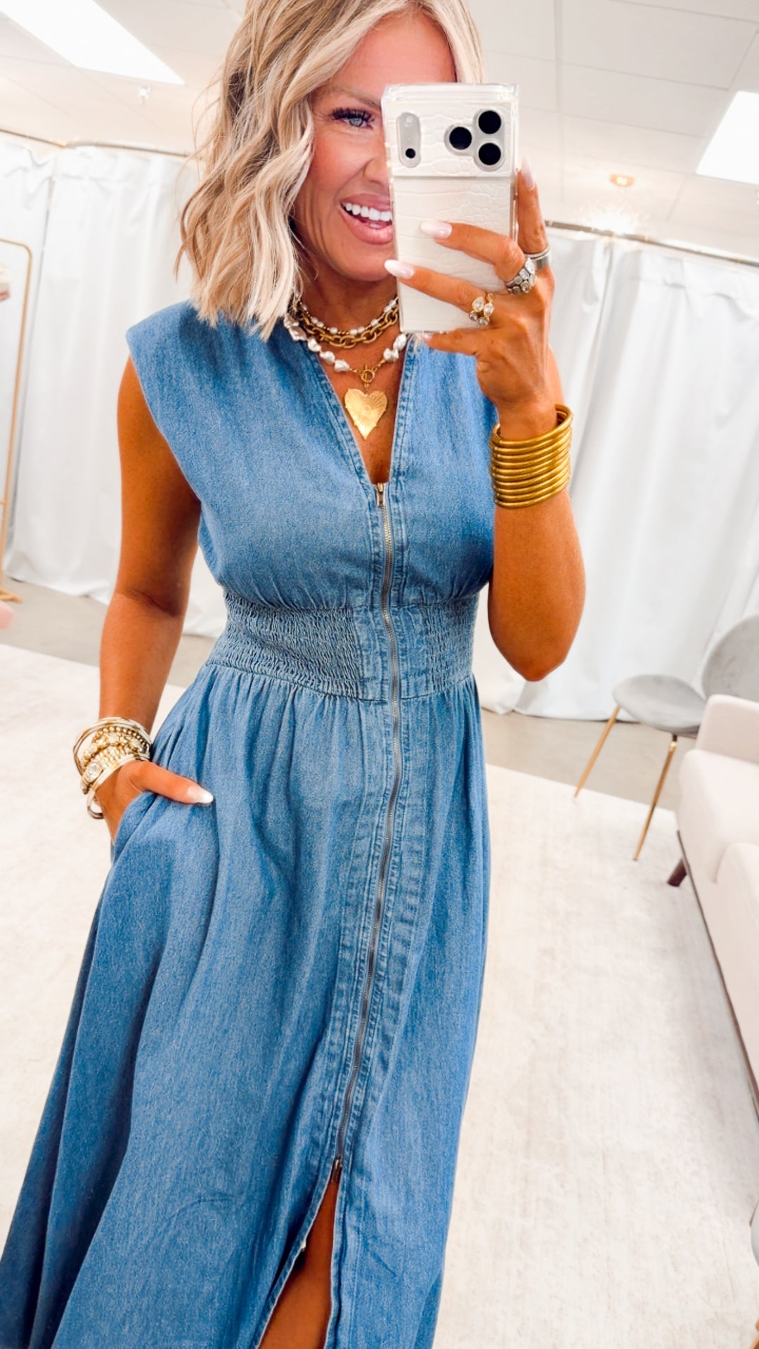 Knox Denim Midi Dress-Medium Wash