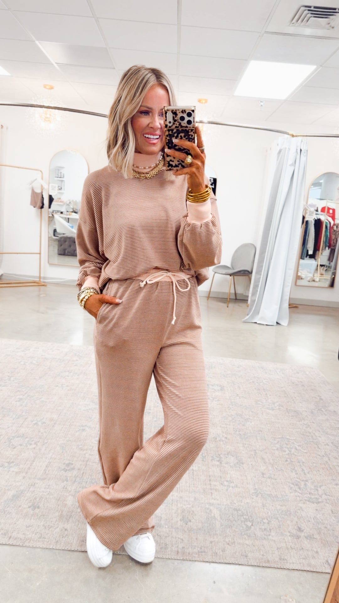 Kourtney Stripe Lounge Set-Rust